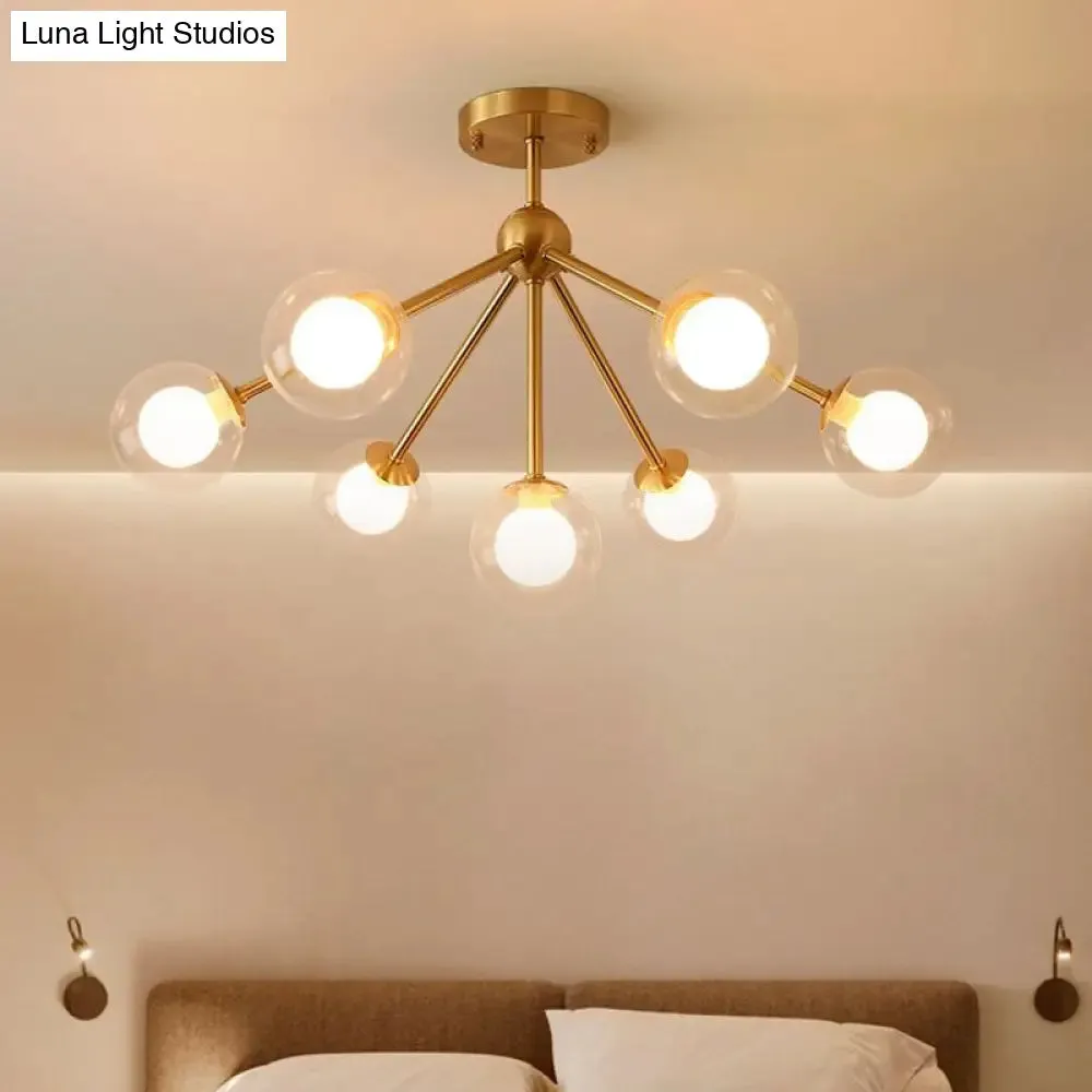 Minimalist Gold Metal Chandelier with Dual Ball Glass Shades - Ideal Ceiling Light for Dining Room