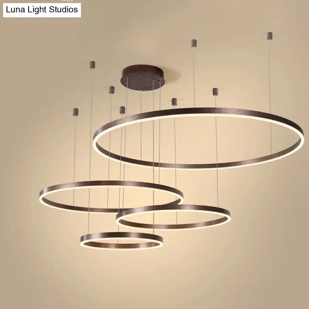 Minimalist Metal Bubble Ring Chandelier: 4-Light LED Suspension Light in Black/Gold/Coffee