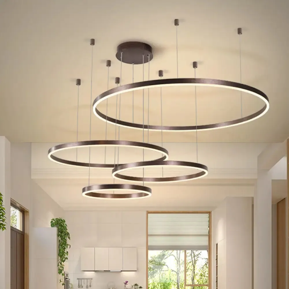 Minimalist Metal Bubble Ring Chandelier: 4-Light LED Suspension Light in Black/Gold/Coffee