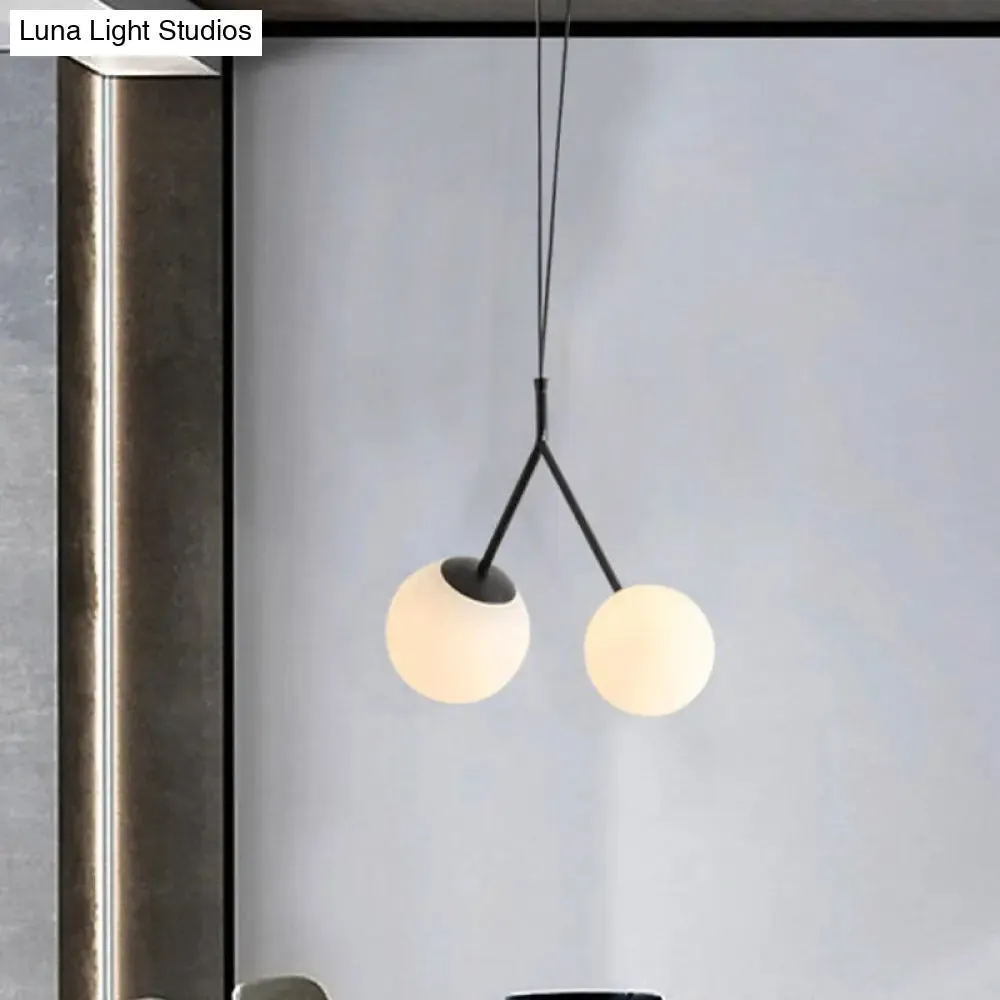 Minimalist White Glass Droplet Chandelier Pendant Light with Black Furcated Detail - 2 Lights