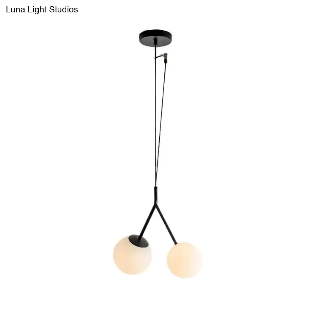 Minimalist White Glass Droplet Chandelier Pendant Light with Black Furcated Detail - 2 Lights