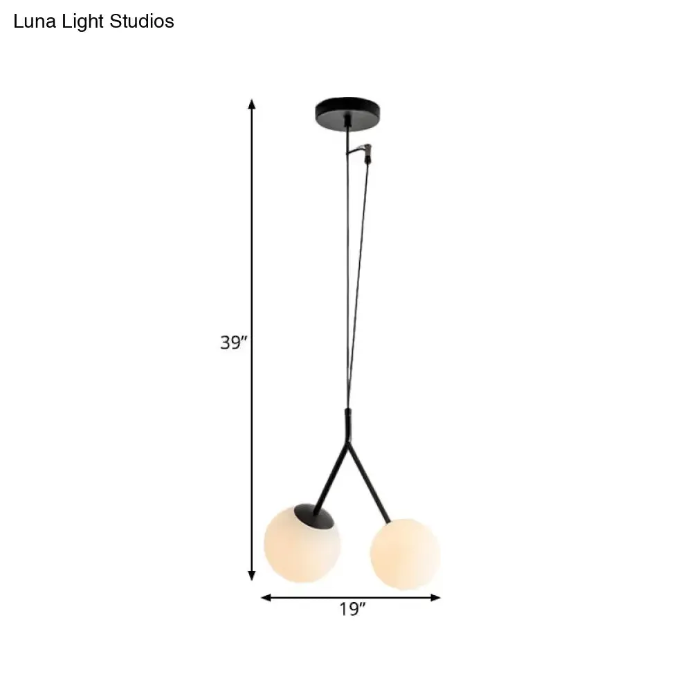 Minimalist White Glass Droplet Chandelier Pendant Light with Black Furcated Detail - 2 Lights