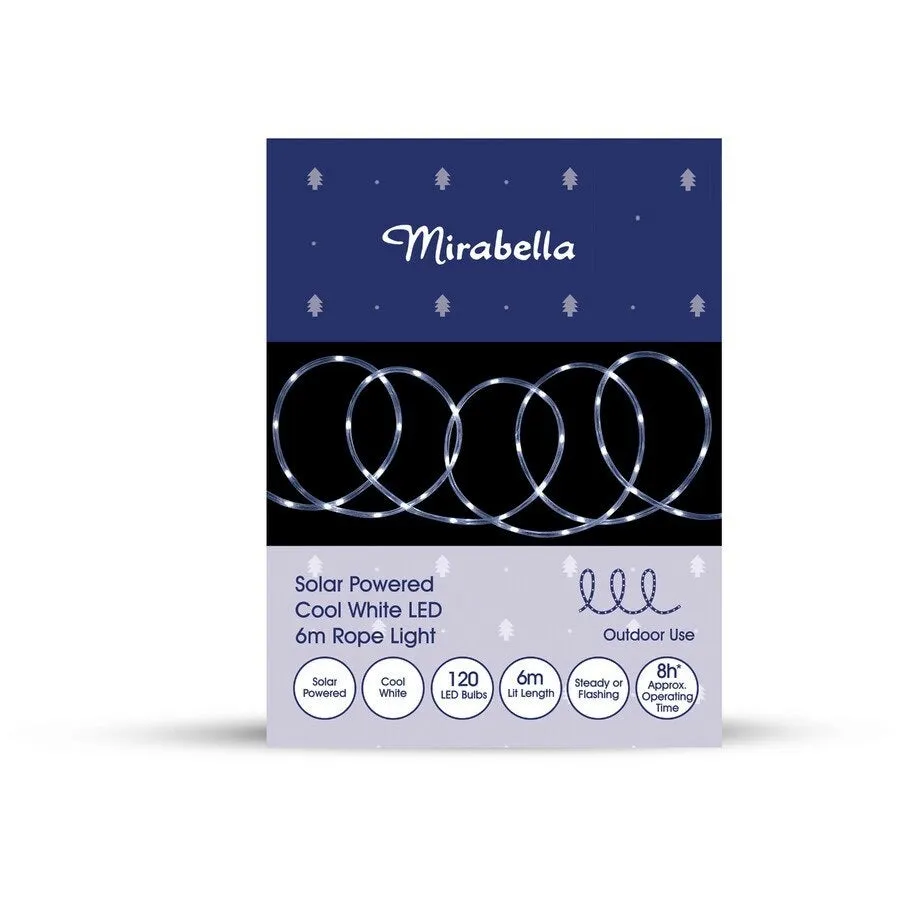 Mirabella Christmas Solar Powered Cool White LED 6m Rope Light