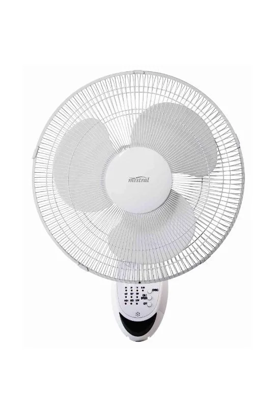 Mistral 40cm White Wall Fan With Remote / 3 Fan Modes/ 7.5 hour Timer