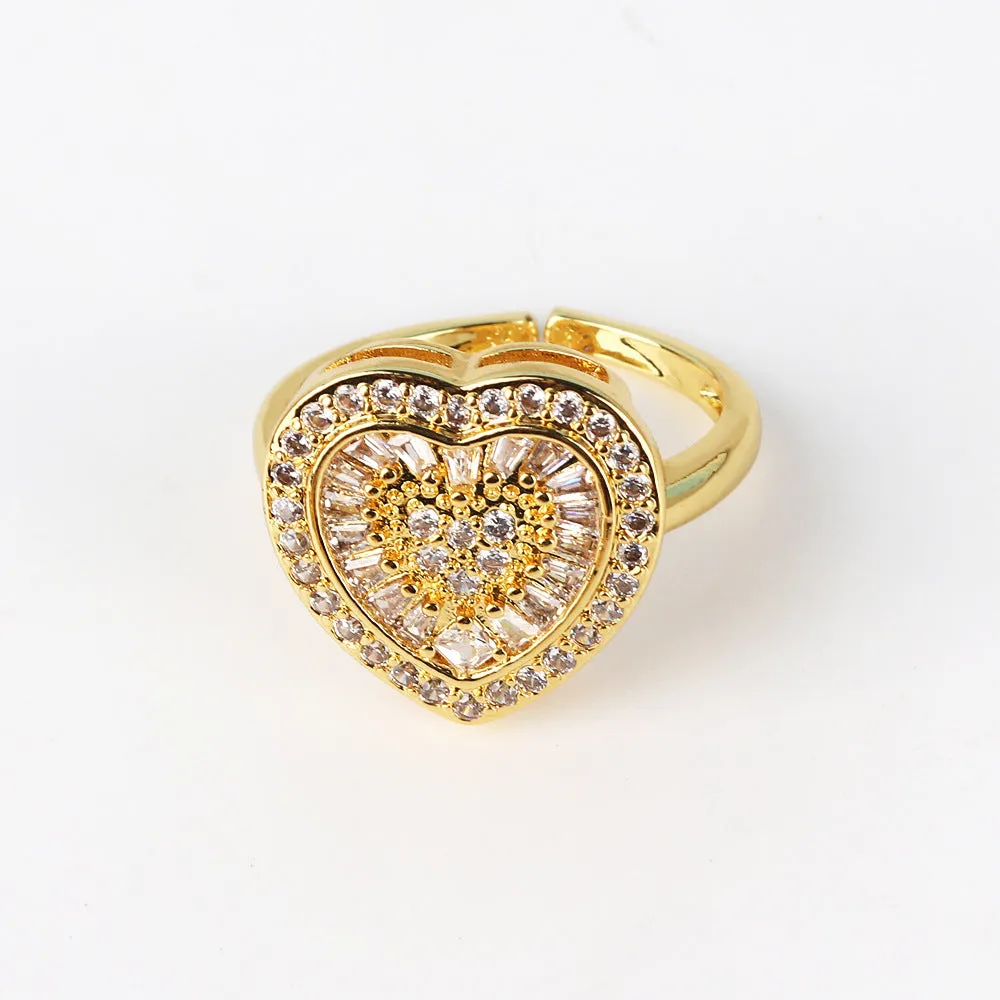 Moderate Luxury Women Fan-Shape Square Heart Circle Gold Plated Copper Rings