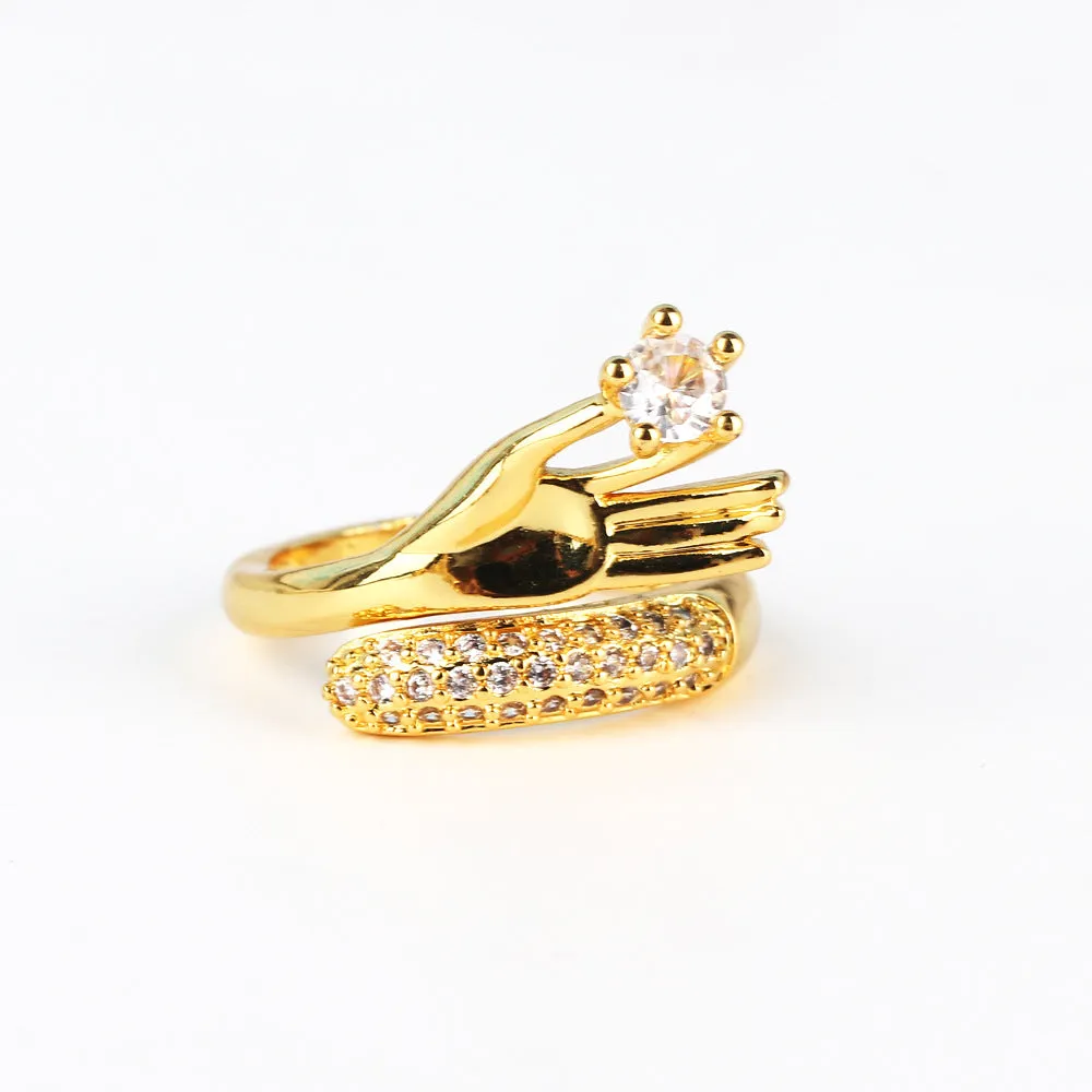 Moderate Luxury Women Fan-Shape Square Heart Circle Gold Plated Copper Rings