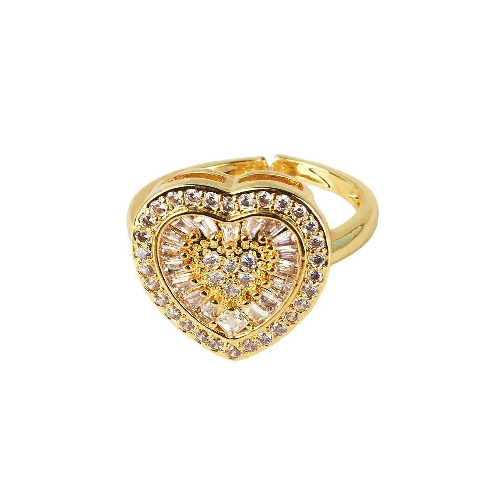 Moderate Luxury Women Fan-Shape Square Heart Circle Gold Plated Copper Rings