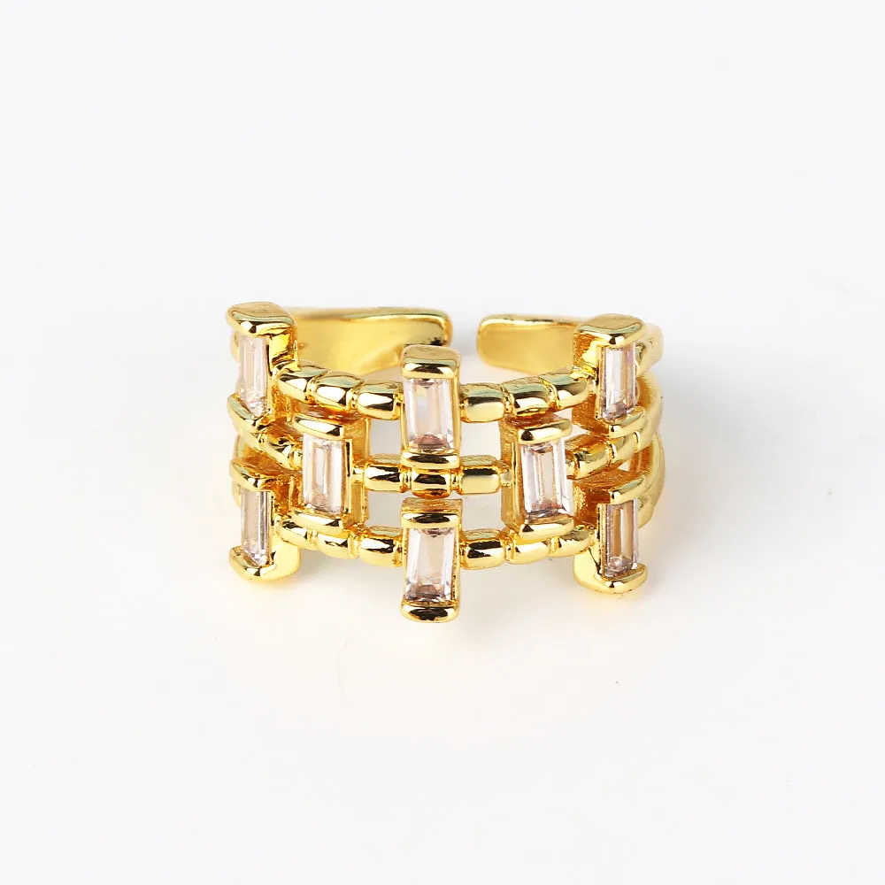 Moderate Luxury Women Fan-Shape Square Heart Circle Gold Plated Copper Rings