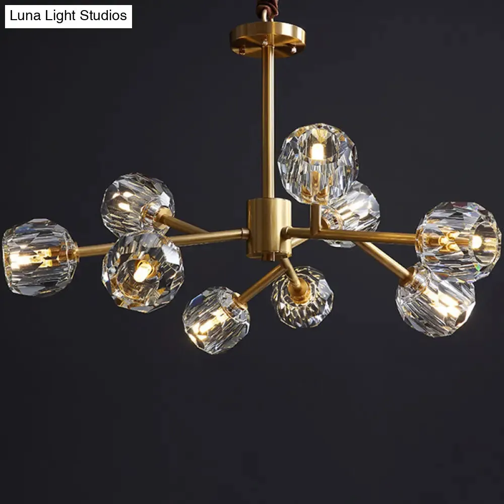 Modern Beveled Crystal Ball Chandelier - 6/15/18-Bulb Brass Living Room Lighting Fixture