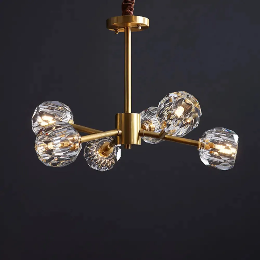 Modern Beveled Crystal Ball Chandelier - 6/15/18-Bulb Brass Living Room Lighting Fixture