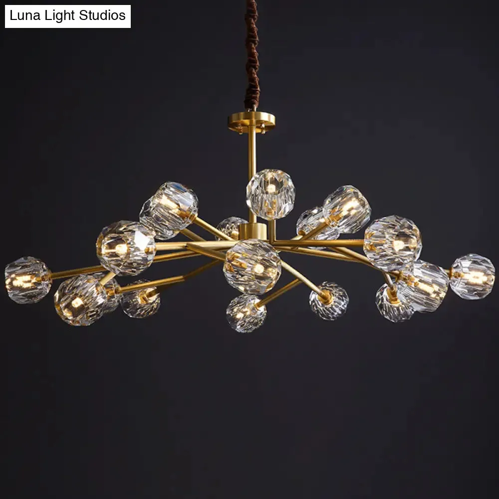 Modern Beveled Crystal Ball Chandelier - 6/15/18-Bulb Brass Living Room Lighting Fixture