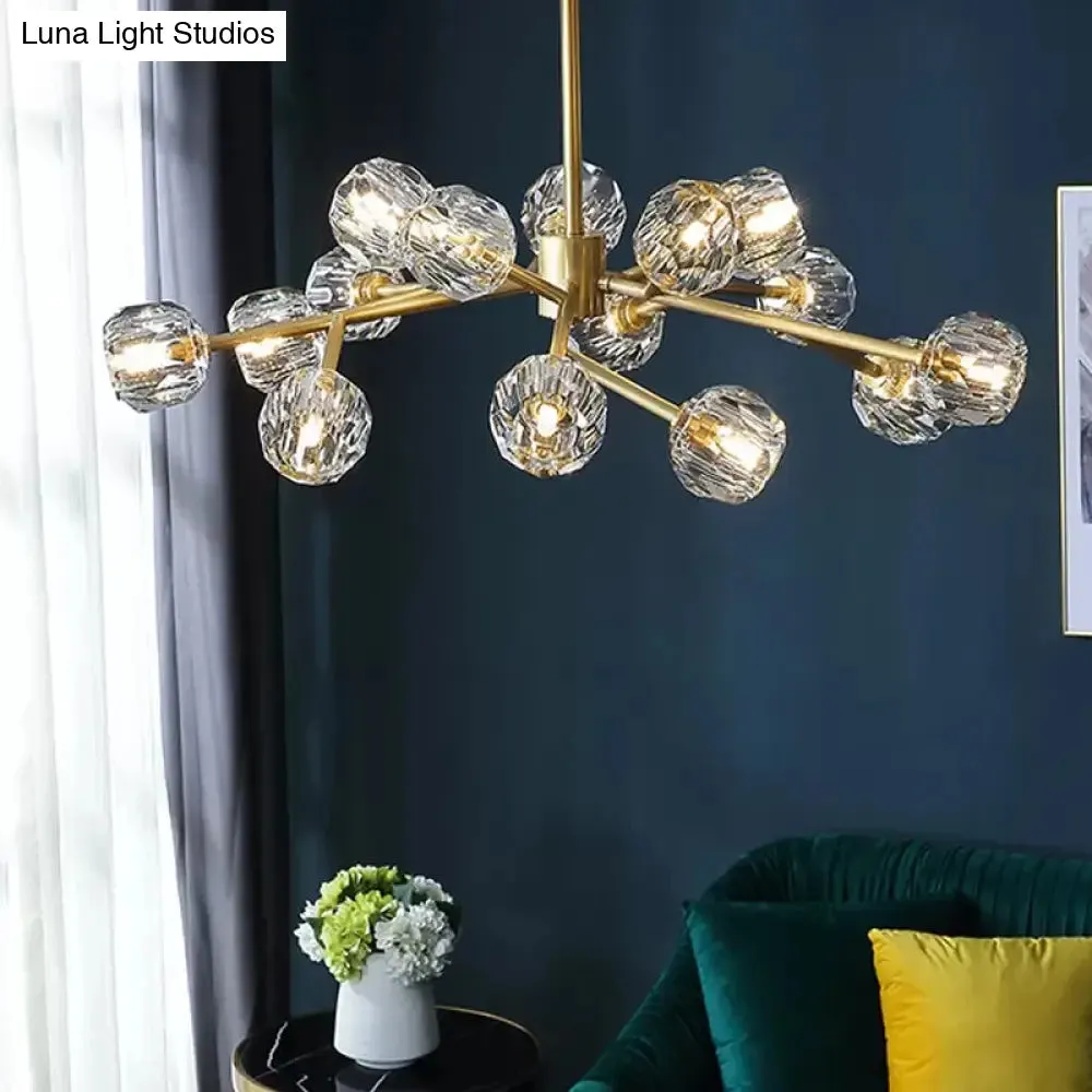 Modern Beveled Crystal Ball Chandelier - 6/15/18-Bulb Brass Living Room Lighting Fixture