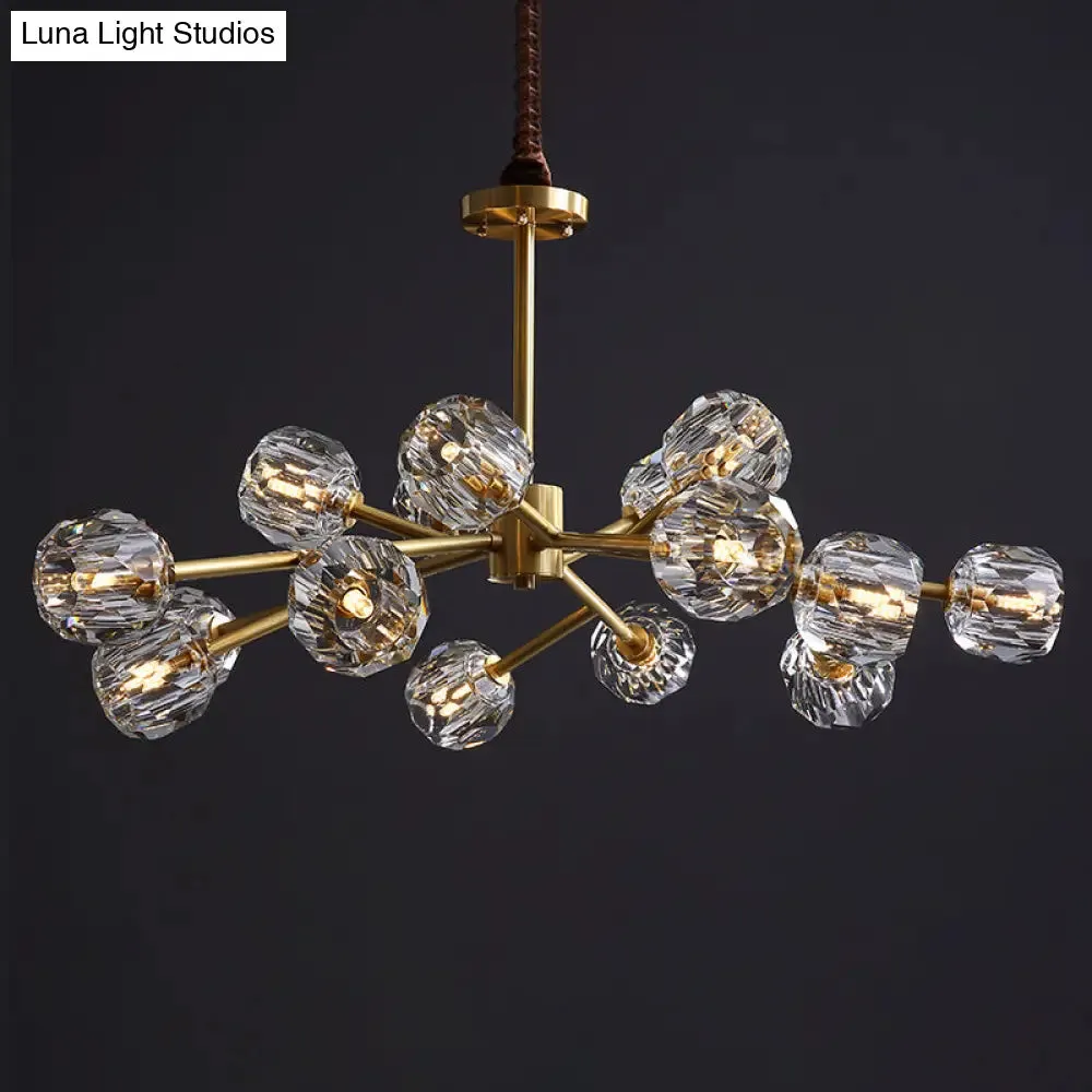 Modern Beveled Crystal Ball Chandelier - 6/15/18-Bulb Brass Living Room Lighting Fixture