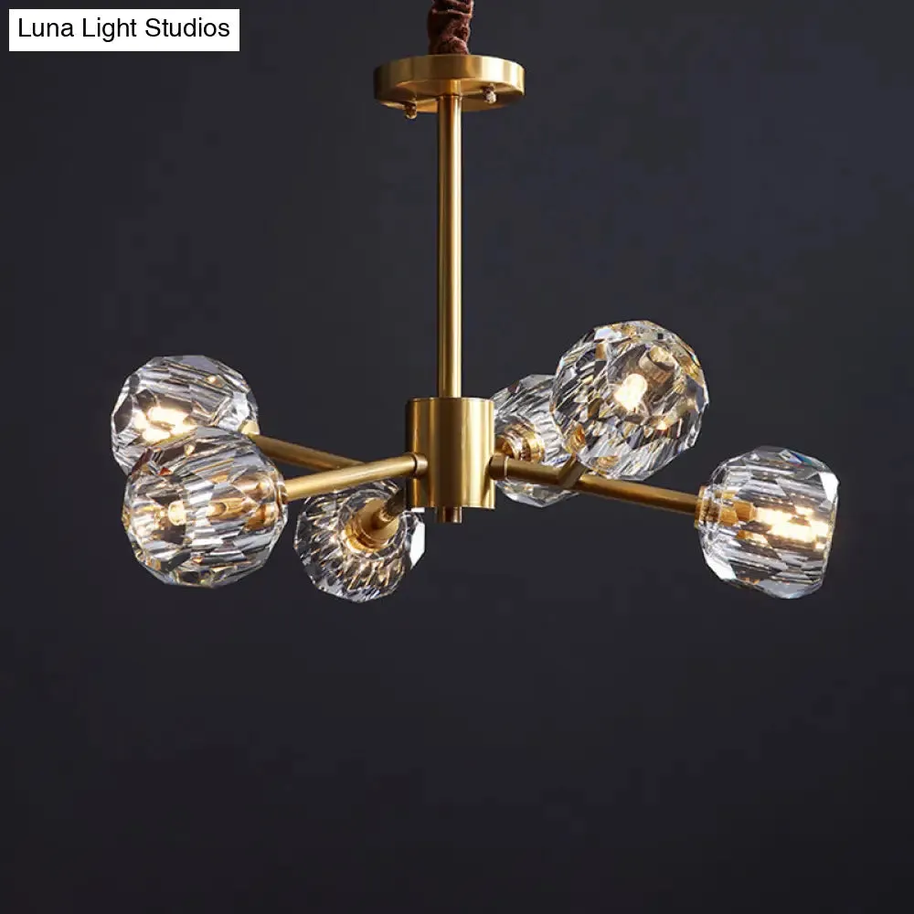 Modern Beveled Crystal Ball Chandelier - 6/15/18-Bulb Brass Living Room Lighting Fixture