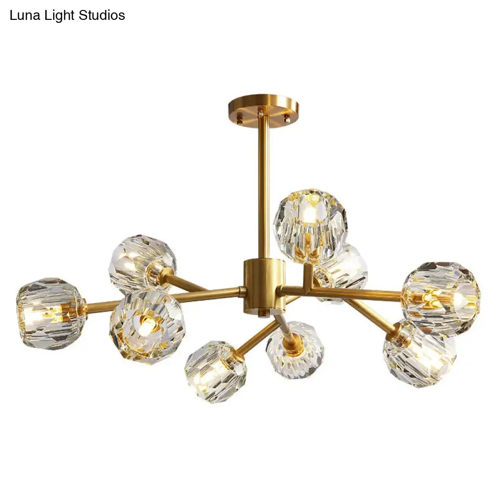 Modern Beveled Crystal Ball Chandelier - 6/15/18-Bulb Brass Living Room Lighting Fixture