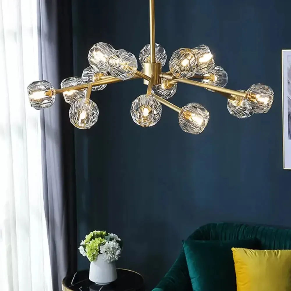 Modern Beveled Crystal Ball Chandelier - 6/15/18-Bulb Brass Living Room Lighting Fixture