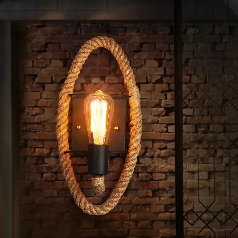 Modern Black 1-Light Rope Wall Sconce for Corridor with Exposed Bulb