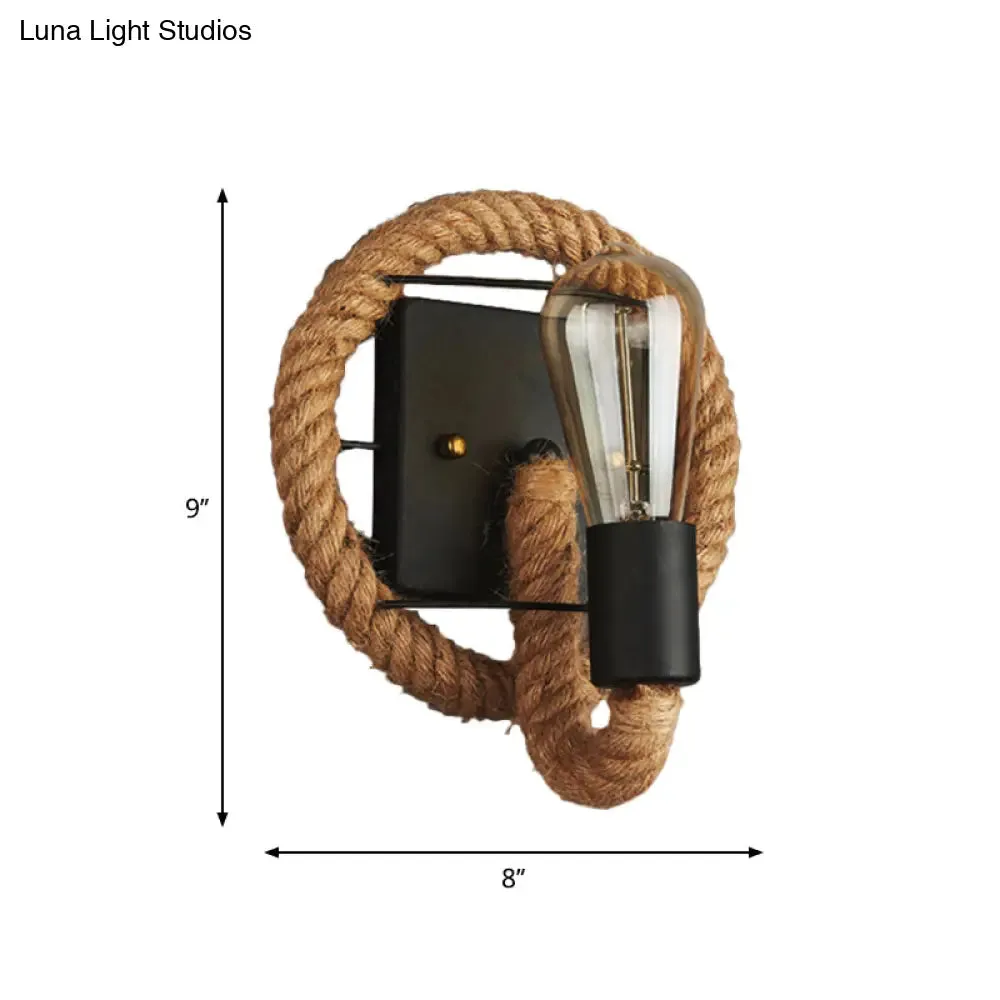 Modern Black 1-Light Rope Wall Sconce for Corridor with Exposed Bulb