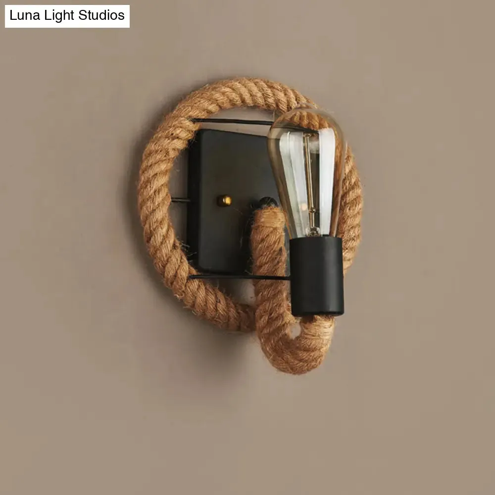 Modern Black 1-Light Rope Wall Sconce for Corridor with Exposed Bulb