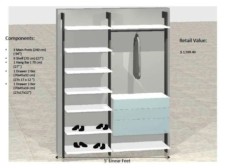 Modern Interior Modular Closet - 5 Feet Option # 3