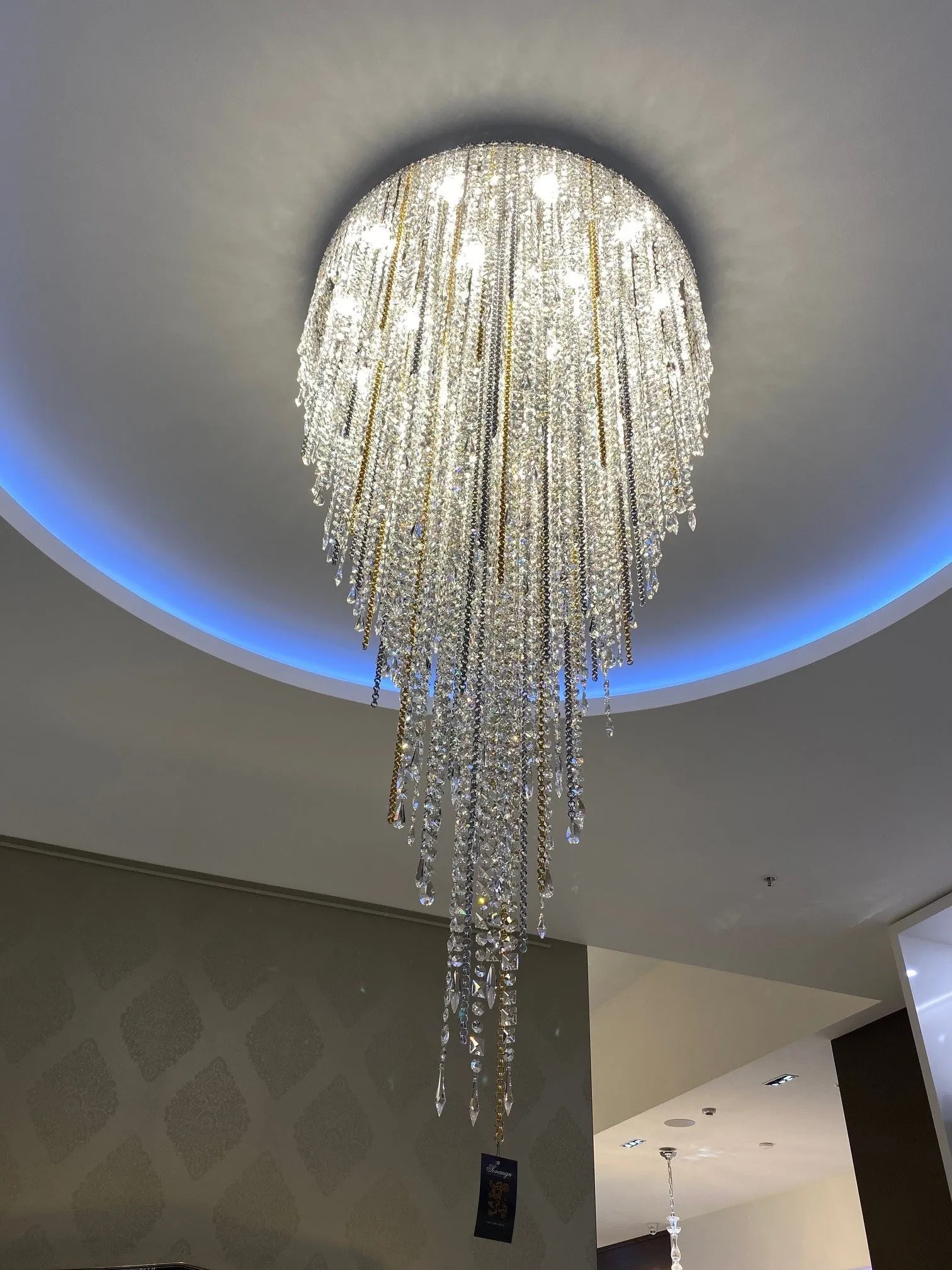 Modern Luxury Flush Mount Crystal Tassel Chandelier for Staircase/Living Room