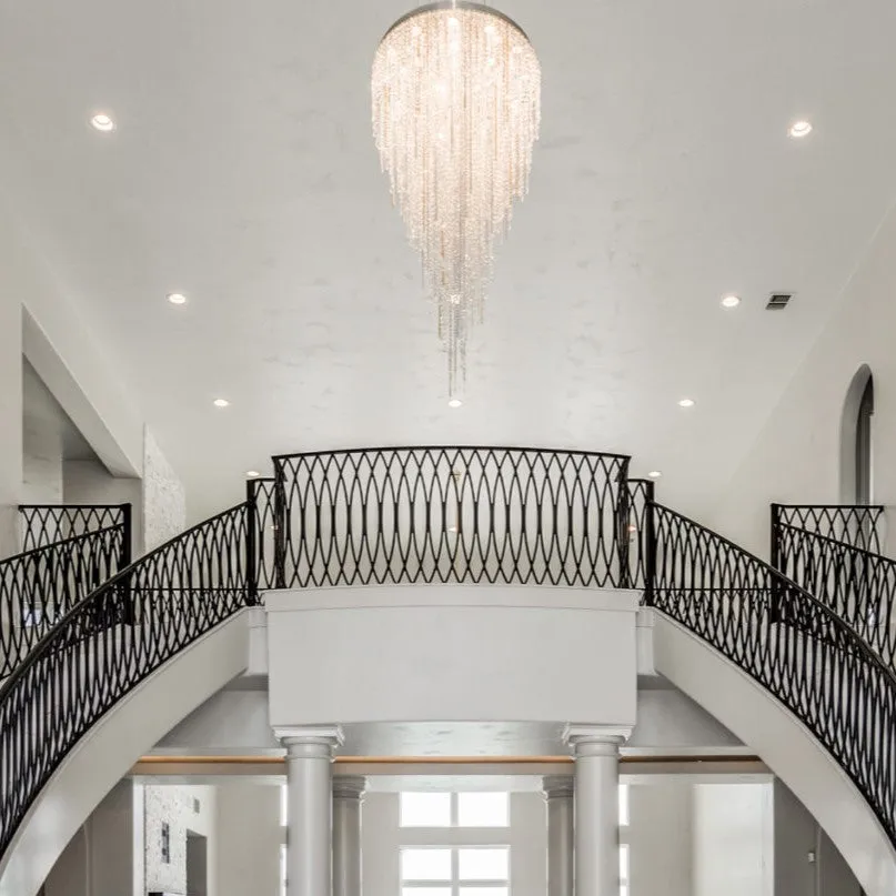 Modern Luxury Flush Mount Crystal Tassel Chandelier for Staircase/Living Room