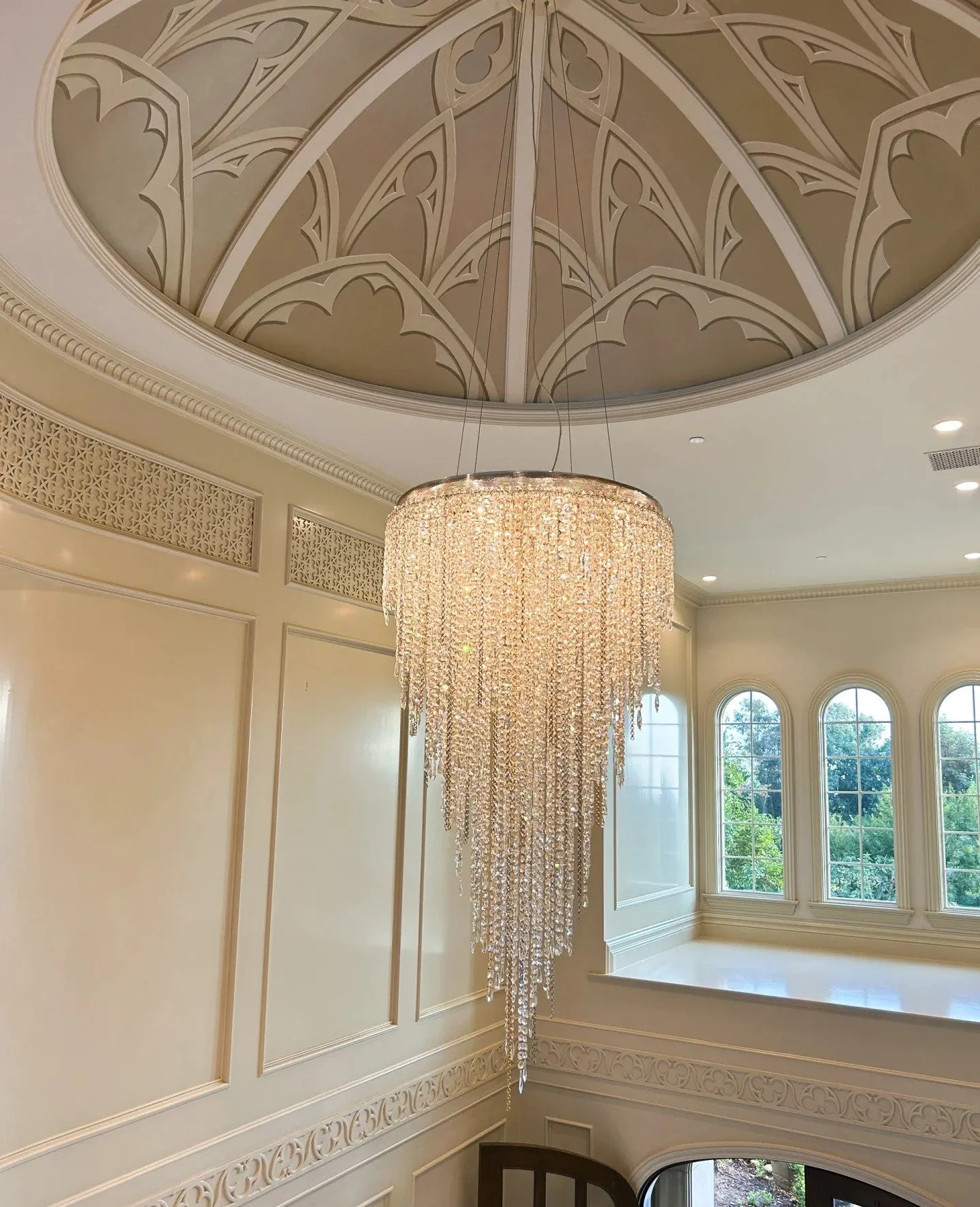 Modern Luxury Flush Mount Crystal Tassel Chandelier for Staircase/Living Room