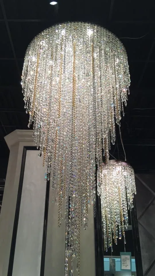 Modern Luxury Flush Mount Crystal Tassel Chandelier for Staircase/Living Room