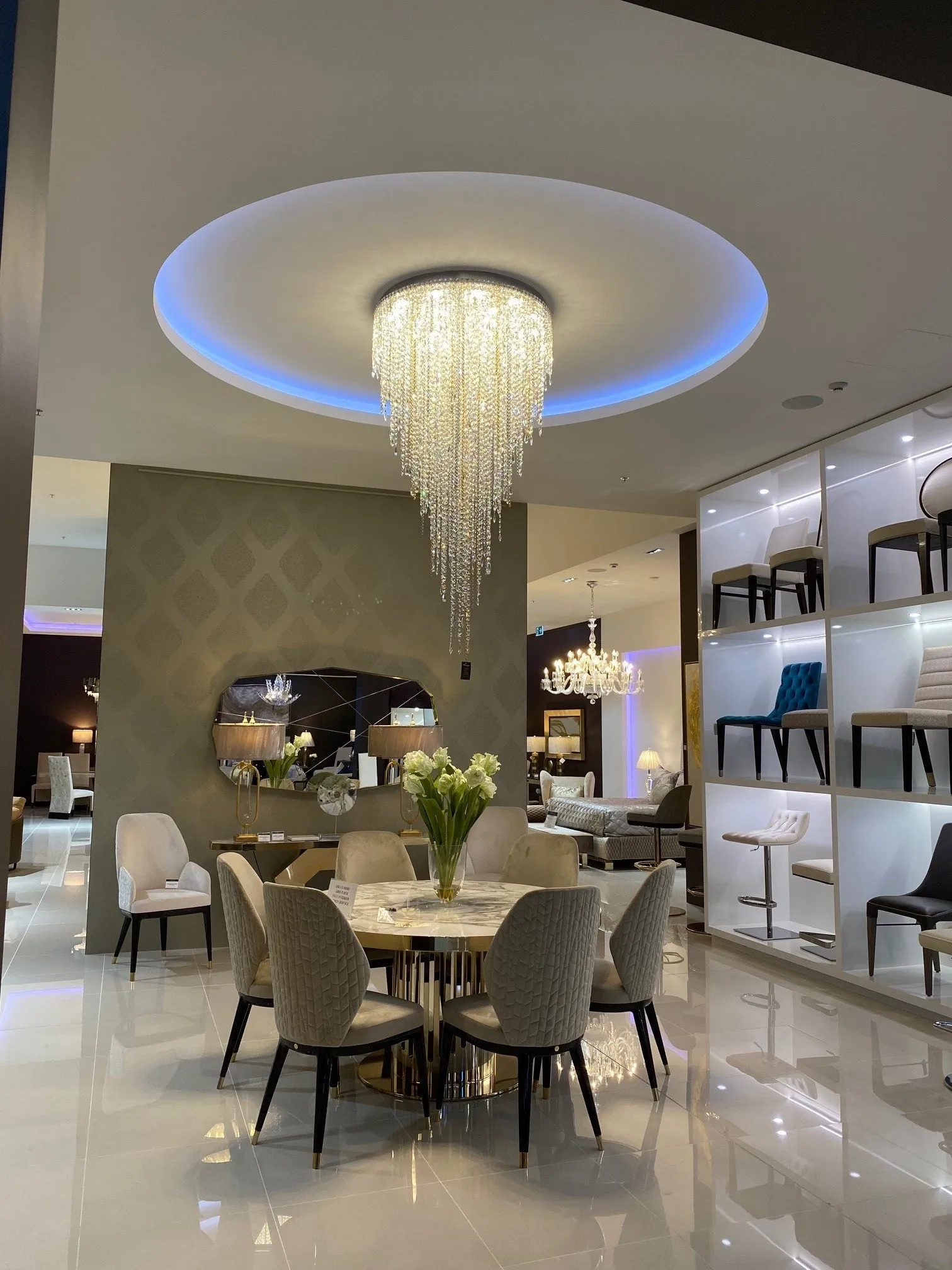 Modern Luxury Flush Mount Crystal Tassel Chandelier for Staircase/Living Room