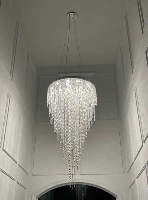 Modern Luxury Flush Mount Crystal Tassel Chandelier for Staircase/Living Room