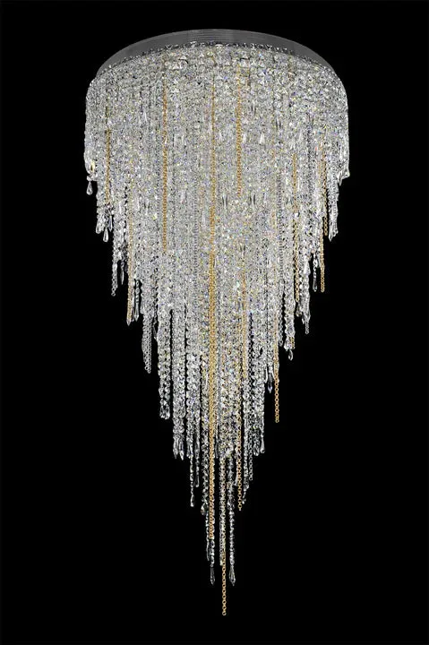 Modern Luxury Flush Mount Crystal Tassel Chandelier for Staircase/Living Room