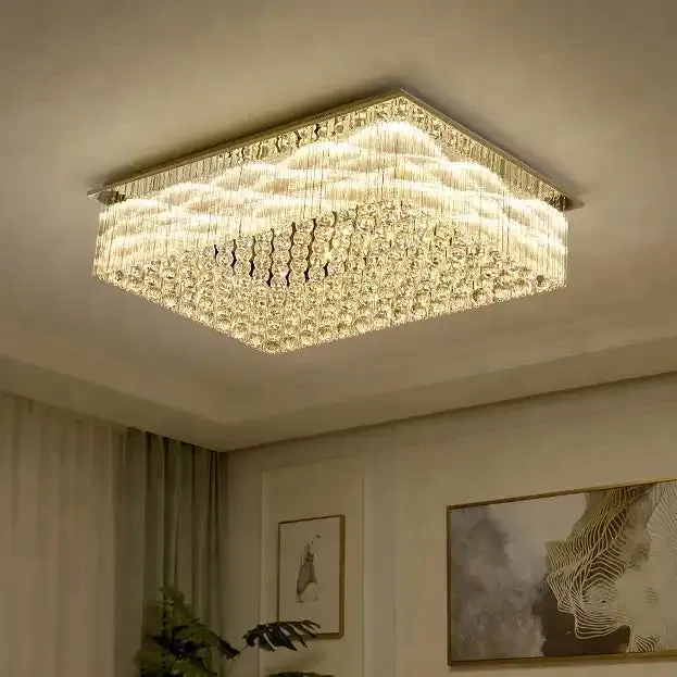 Modern&Luxury Extra Flush Mount Rectangle Crystal Chandelier