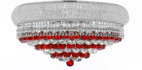 Moroccan Style French Empire Flush Crystal Chandeliers H15" X W24" Dressed with Ruby Red Crystal Balls - Good for Dining Room, Foyer, Entryway, Family Room and More - F93-B96/FLUSH/CS/542/15