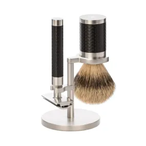 MUHLE Rocca, Stainless Steel Black, Shaving Set - Safety Razor, Silvertip Badger Shaving Brush