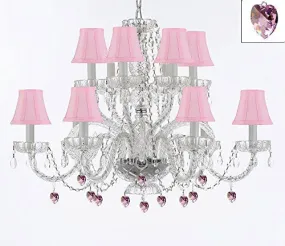 Murano Venetian Style All Empress Crystal (Tm) Chandelier With Pink Crystals And Shades - A46-B21/Sc/Pinkshades/385/6 6