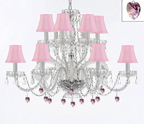 Murano Venetian Style All Empress Crystal (Tm) Chandelier With Pink Crystals And Shades - A46-B21/Sc/Pinkshades/385/6 6