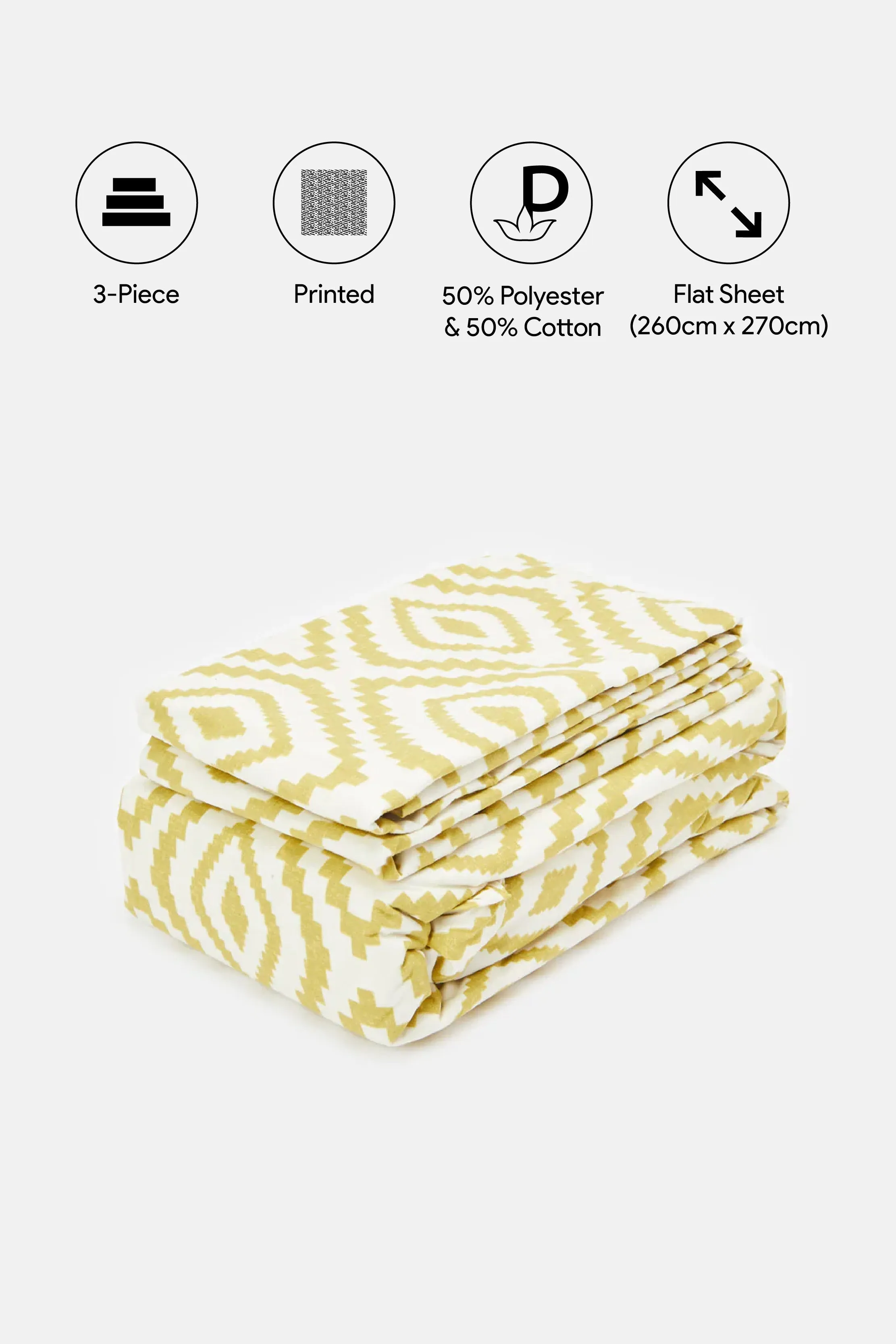 Mustard Geometric Print 3-Piece Flat Sheet (King Size)