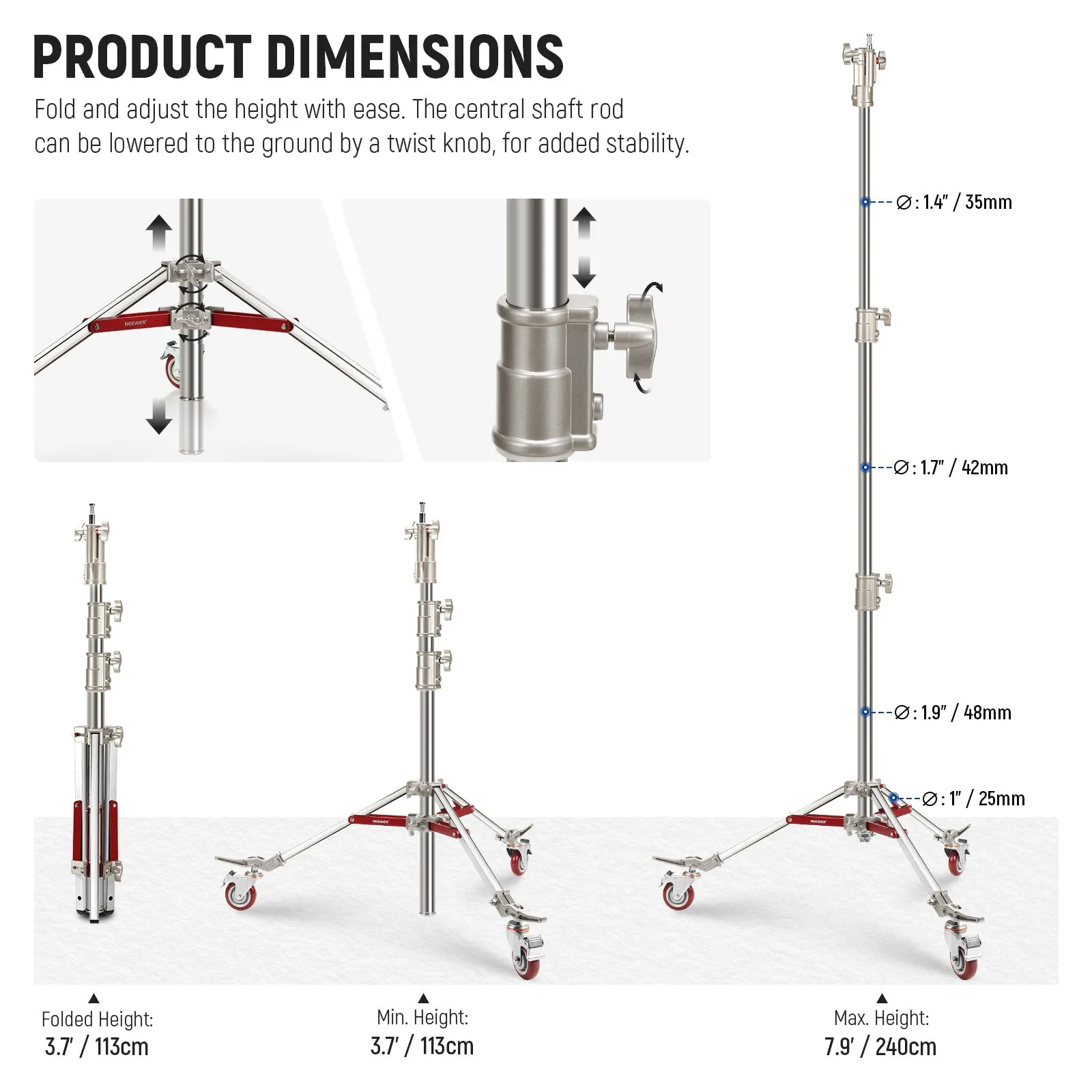 NEEWER ST240SS Heavy Duty Stainless Steel Light Stand