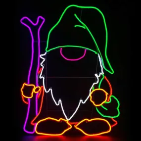 Neon Gnome with Hiking Stick