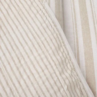 New - 3pc Full/Queen Farmhouse Stripe Reversible Quilt & Sham Set Neutral - Lush Décor