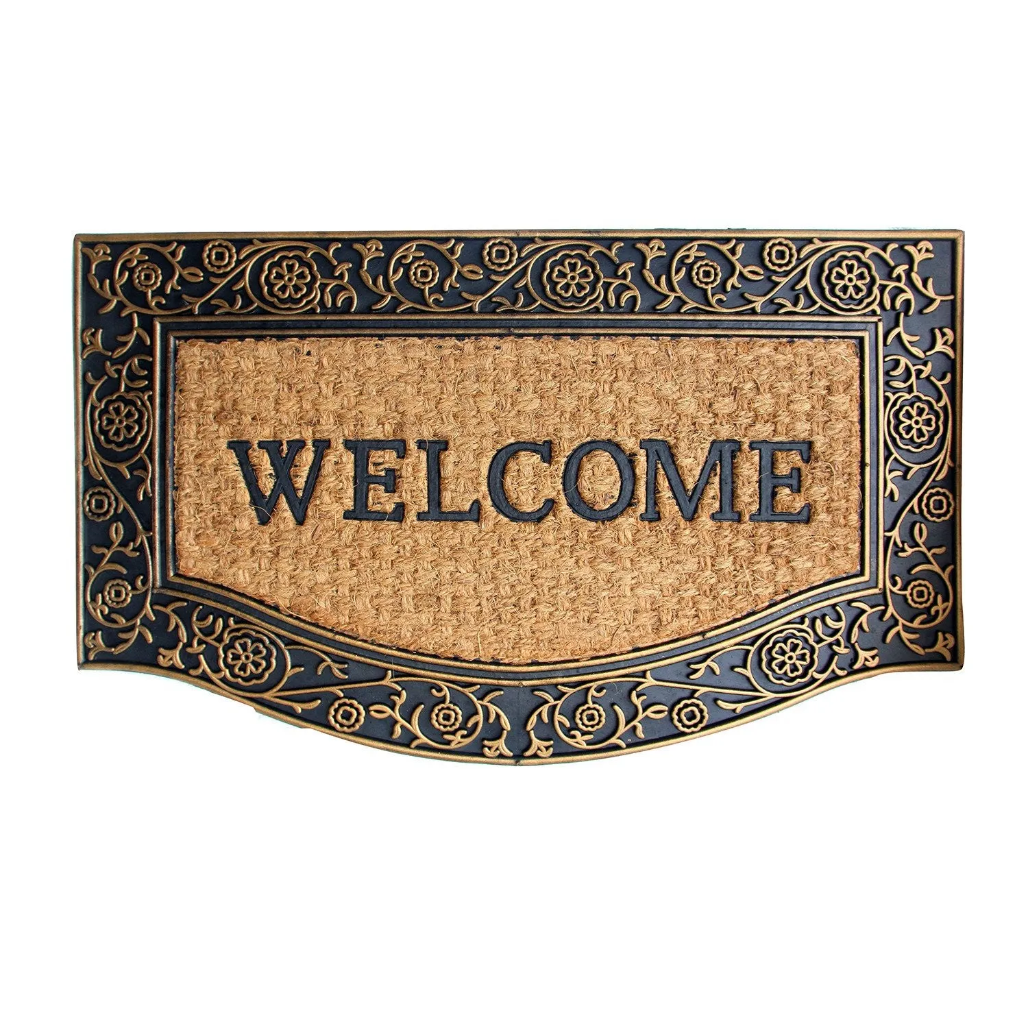 OnlyMat Coir and Rubber Elegant Cast Iron Border Design with Printed Welcome Entrance Doormat