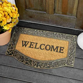 OnlyMat Coir and Rubber Elegant Cast Iron Border Design with Printed Welcome Entrance Doormat