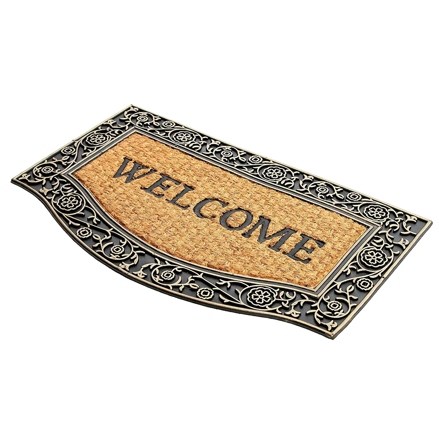 OnlyMat Coir and Rubber Elegant Cast Iron Border Design with Printed Welcome Entrance Doormat