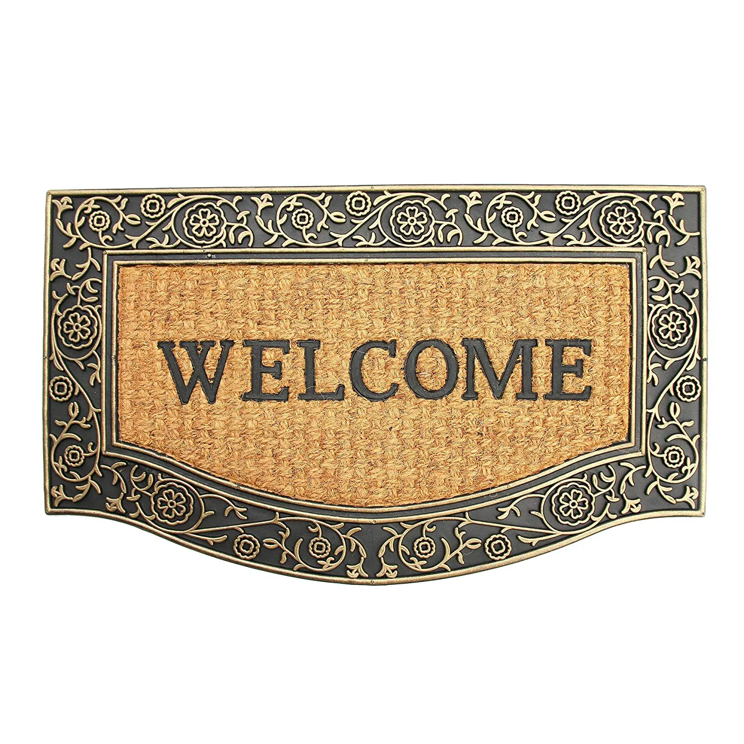 OnlyMat Coir and Rubber Elegant Cast Iron Border Design with Printed Welcome Entrance Doormat