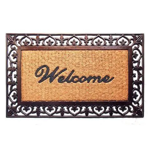 OnlyMat Welcome Printed Natural Coir and Rubber Entrance Doormat with Brown Border