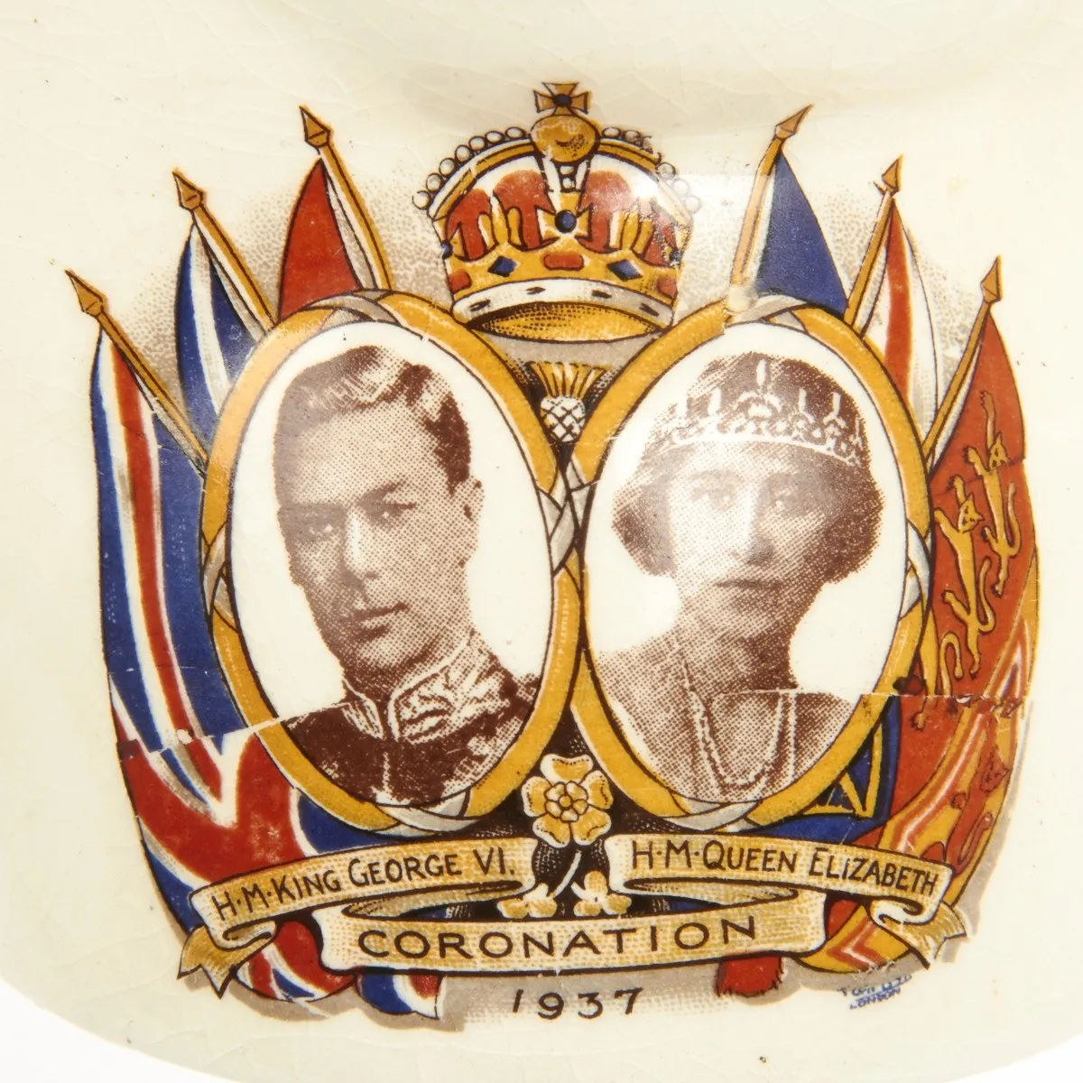 Original British 1937 Coronation Shaving Scuttle Cup of King George VI & Queen Elizabeth