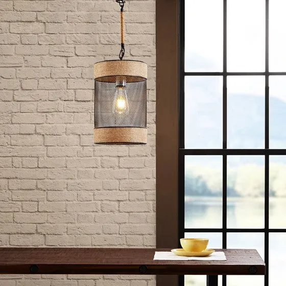 Orion Natural Rope and Metal Mesh Cylinder Pendant