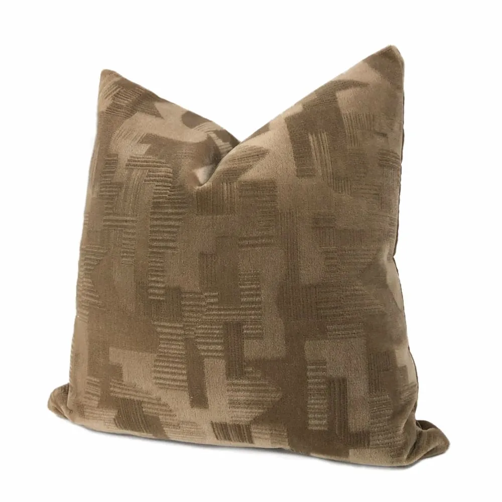 Oslow Mid-Century Modern Brown Mohair Velvet Pillow Cover (Brunschwig & Fils Fabric)