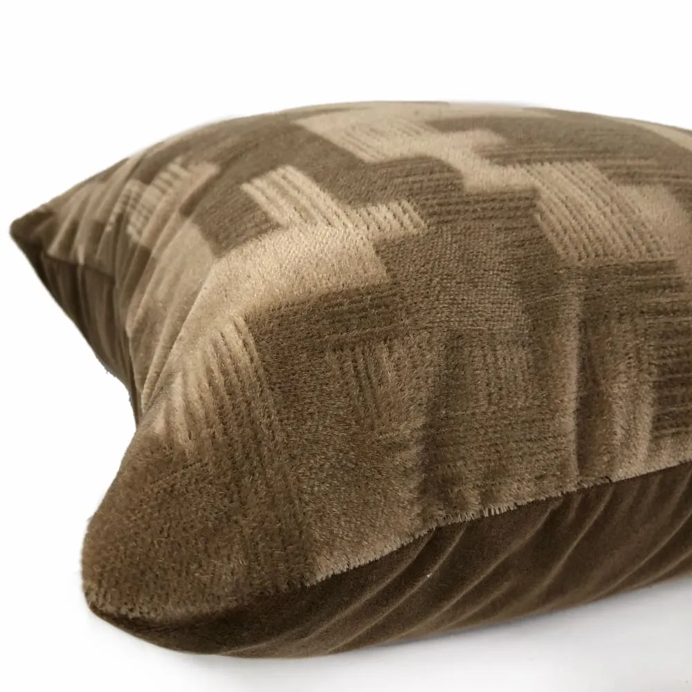 Oslow Mid-Century Modern Brown Mohair Velvet Pillow Cover (Brunschwig & Fils Fabric)