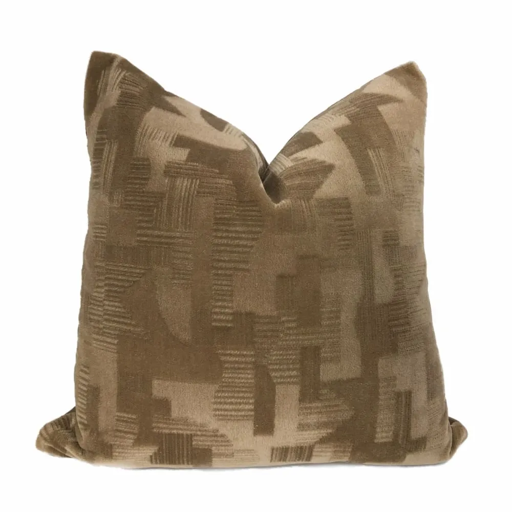 Oslow Mid-Century Modern Brown Mohair Velvet Pillow Cover (Brunschwig & Fils Fabric)